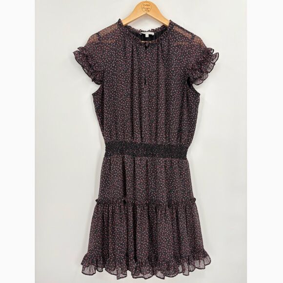 Rebecca Minkoff Lillian Ditsy Floral Blousan Dress, Size Large, Tiered Ruffle - Picture 2 of 10